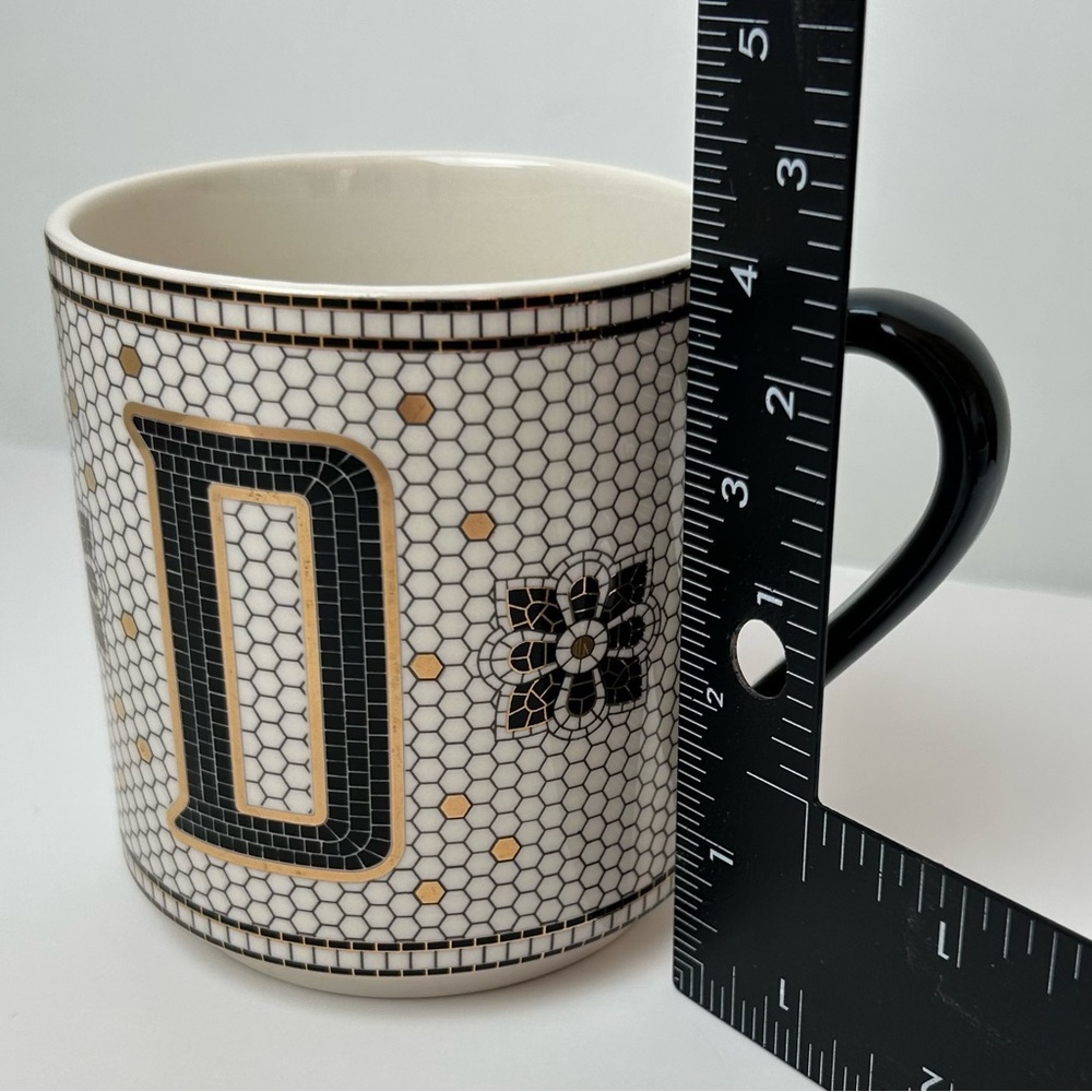 Anthropologie Margot Mosaic Monogram Mug Initial "D" Black White Gold Coffee Tea - Picture 7 of 7